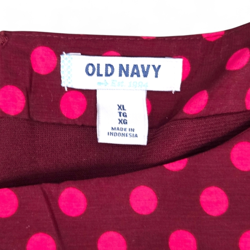 Old Navy Maroon, Brown, Pink Polka Dot Dress 3/4 Sleeves Valentine's Size XL NWT - Picture 4 of 11